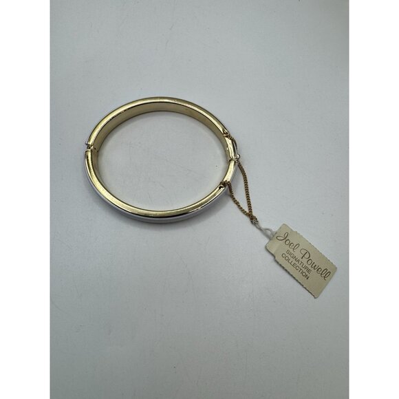 Beautiful Vintage White Acrylic And Gold Tone Bangle Bracelet Signed Joel Powell - Picture 6 of 9